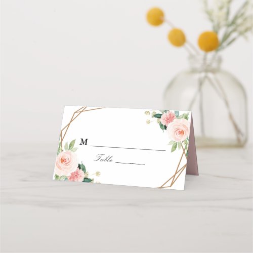 Floral pink blush watercolor geometric wedding place card