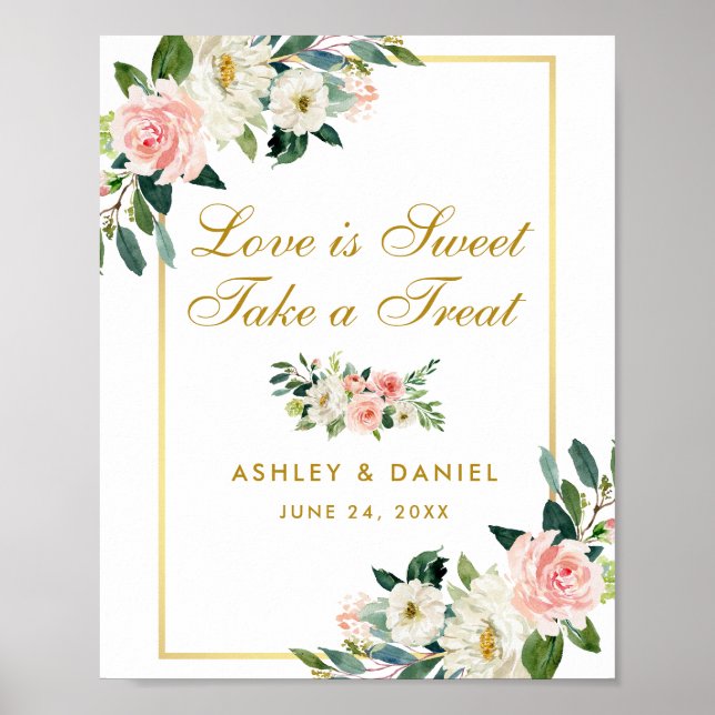Floral Pink Blush Wedding Gold Treat Poster (Front)