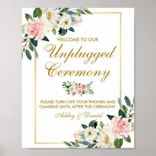 Floral Pink Blush Wedding Gold Unplugged Poster