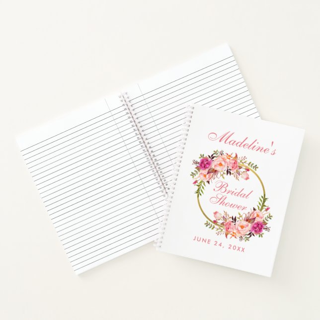 Floral Pink Blush Wreath Bridal Shower Gift List Notebook (Inside)