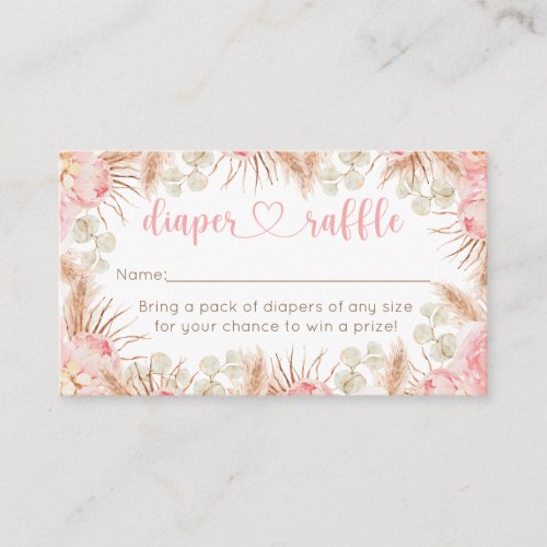 Floral pink Boho Pampas watercolor Diapper Raffle Enclosure Card