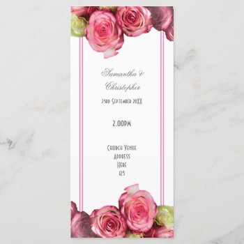 Floral Pink Border Rose Church Wedding Program by personalized_wedding at Zazzle