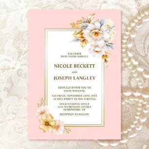 Floral Pink Border Wedding Invitation