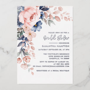 Floral Pink Botanical Bridal Shower Silver Foil Invitation