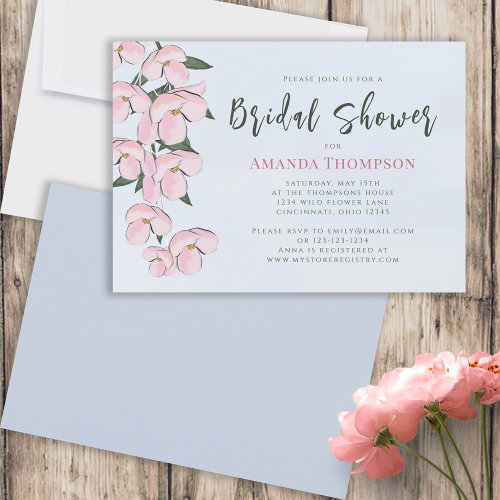 Floral Pink Botanical Cherry Blossoms Flowers Invitation