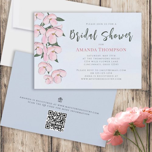 Floral Pink Botanical Cherry Blossoms QR Code Invitation