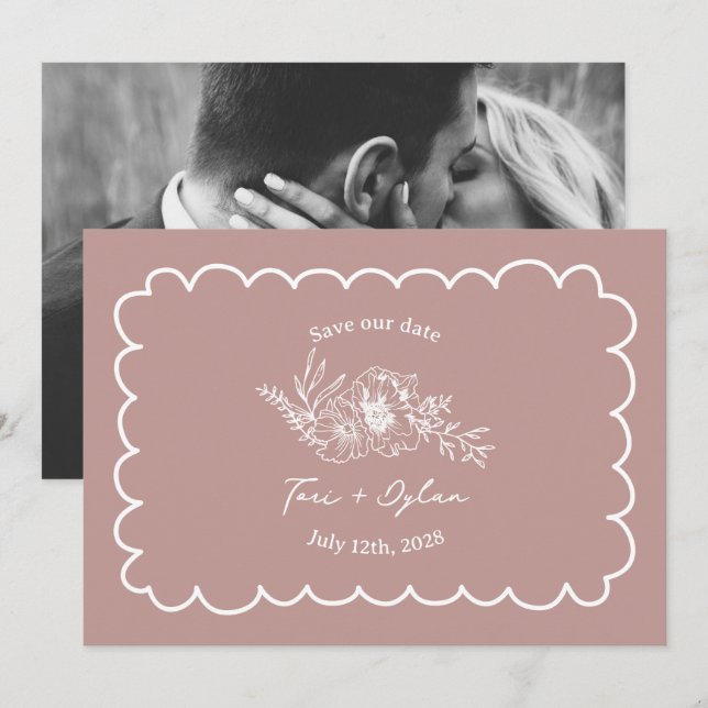 Floral Pink Botanical Save The Date Photo (Front/Back)