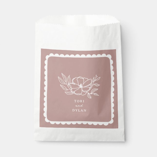 Floral Pink Botanical Scalloped Wedding Favor Bag (Front)