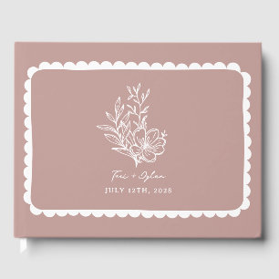 Floral Pink Bouquet Scalloped Wedding Guest Book