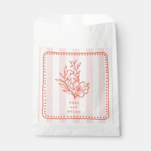 Floral Pink Bouquet Stripe Wedding Favor Bag
