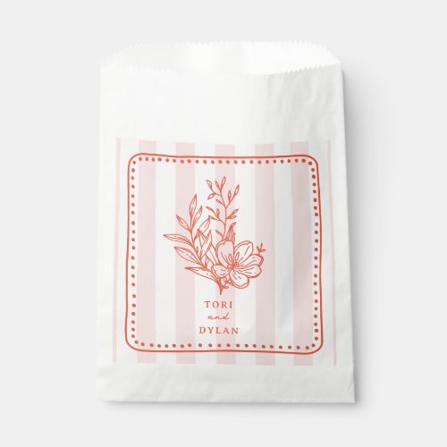 Floral Pink Bouquet Stripe Wedding Favor Bag