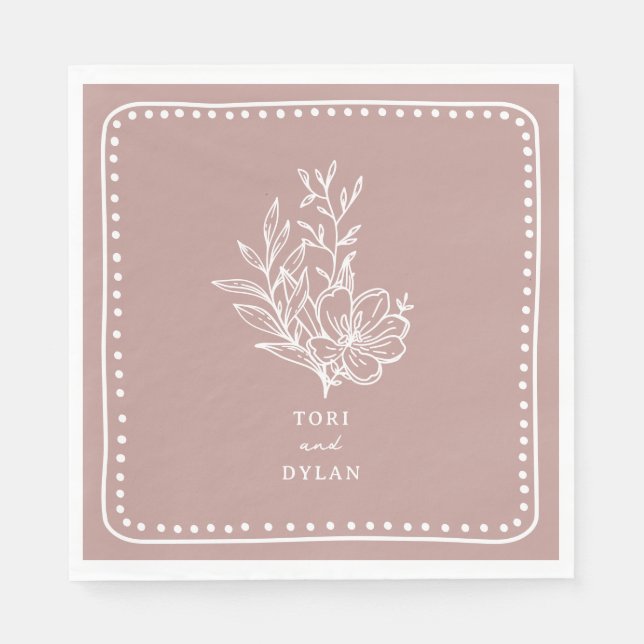 Floral Pink Bouquet Wedding Napkins (Front)