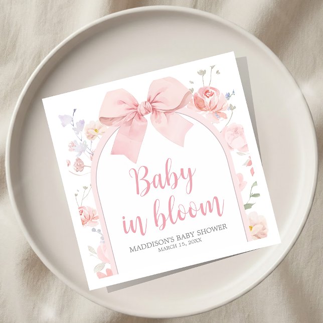 Floral Pink Bow Baby in Bloom Baby Shower Napkins (Creator Uploaded)