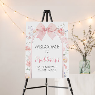 Floral Pink Bow Baby in Bloom Welcome Sign