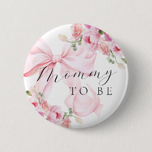 Floral Pink Bow Baby Shower Button