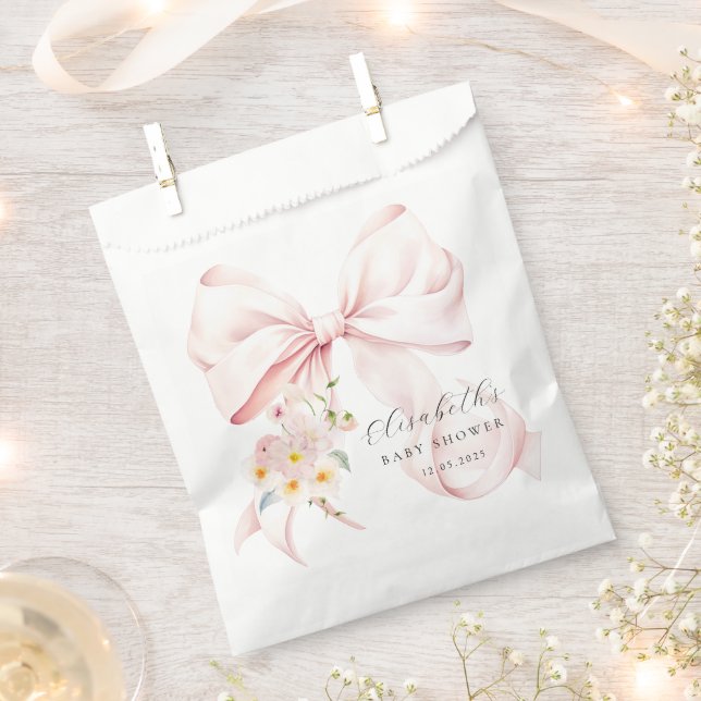 Floral Pink Bow Baby Shower Favor Bag (Clipped)