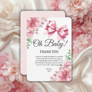 Floral Pink Bow Baby Shower Thank You Card