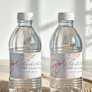 Floral Pink Bow Baby Shower Water Bottle Label