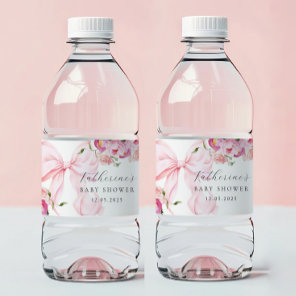 Floral Pink Bow Baby Shower Water Bottle Label