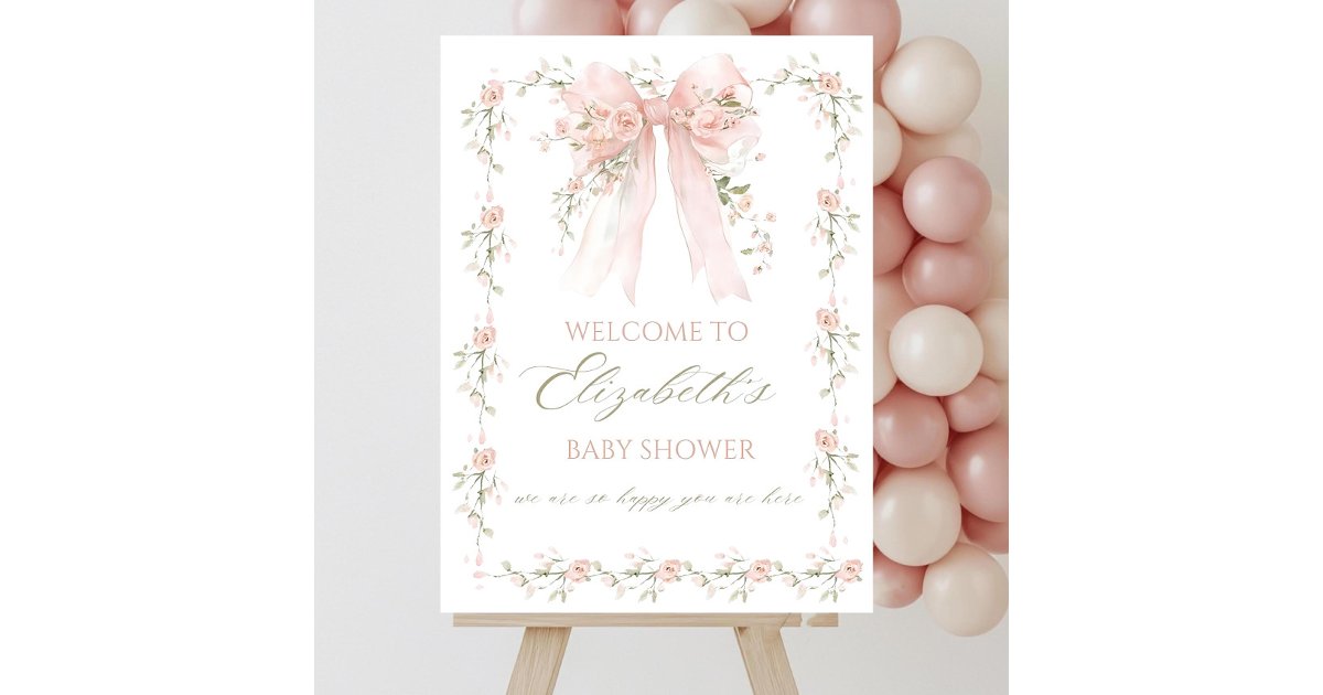 Floral Pink Bow Baby Shower Welcome Sign Template | Zazzle