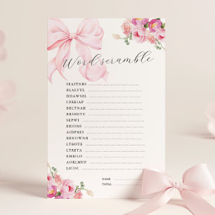 Floral Pink Bow Baby Shower Word Scramble