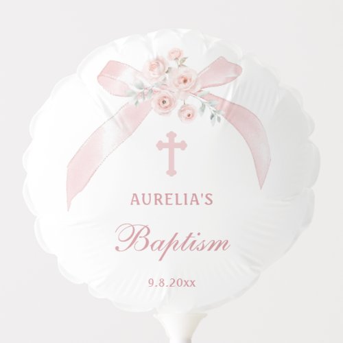Floral Pink Bow Baptism Balloon