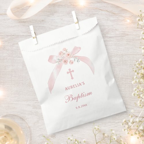 Floral Pink Bow Baptism Favor Bag
