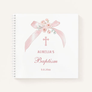 Floral Pink Bow Baptism Guest Book