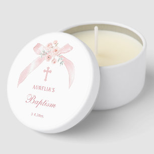 Floral Pink Bow Baptism Mini Candle Favors