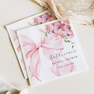 Floral Pink Bow Bridal Shower Paper Napkin