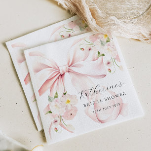 Floral Pink Bow Bridal Shower Paper Napkin