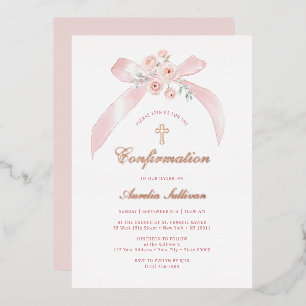 Floral Pink Bow Confirmation Foil Invitation