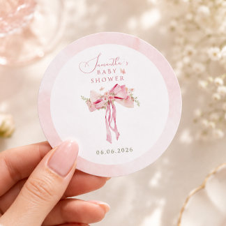 Floral Pink Bow Coquette Garden baby shower Classic Round Sticker