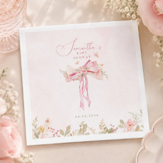 Floral Pink Bow Coquette Garden baby shower Napkins