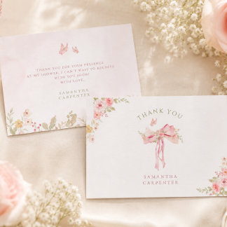 Floral Pink Bow Coquette Garden baby shower Thank You Card