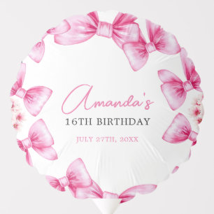 Floral Pink Bow Coquette Sweet 16 Birthday Balloon