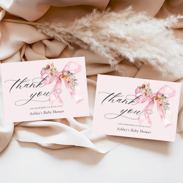 Floral Pink Bow Elegant Baby Shower Thank You Card (Creator Uploaded)