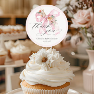 Floral Pink Bow Elegant Baby Shower Thank you Classic Round Sticker