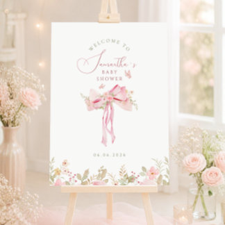 Floral Pink Bow garden baby shower welcome sign