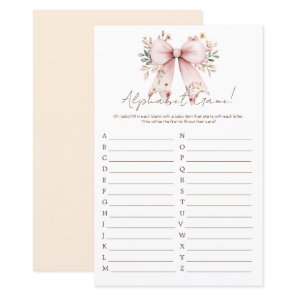 Floral Pink Bow Girl Baby Shower Alphabet