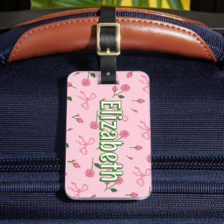 Floral Pink Bow Girl Personalized School Bag Tag