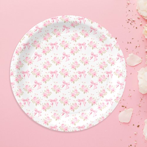 Floral Pink Bow Love Shack Baby Shower Paper Plates