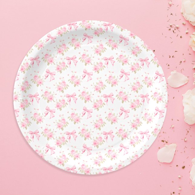 Floral Pink Bow Love Shack Baby Shower Paper Plates (Creator Uploaded)