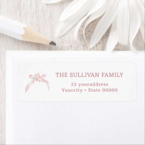 Floral pink bow return address label