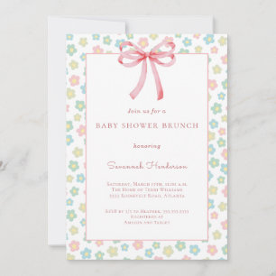 Floral Pink Bow Ribbon Baby Shower Brunch  Invitation