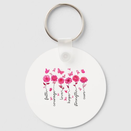 Floral Pink Breast Cancer Awareness Women Girls Wa Keychain