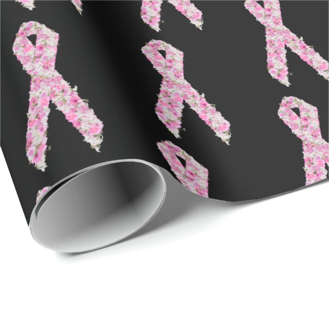 Floral Pink Breast Cancer Survivor Ribbon Wrapping Paper (Roll Corner)