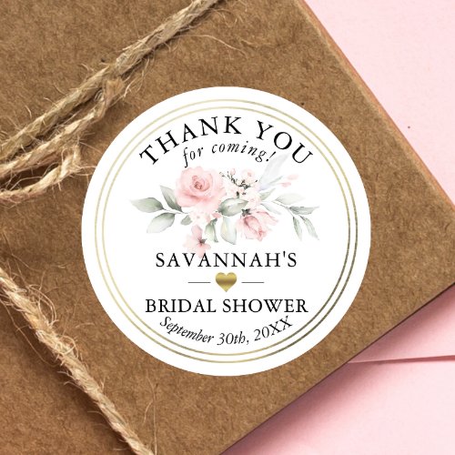 Floral Pink Bridal Shower  Baby Thank You Classic Classic Round Sticker