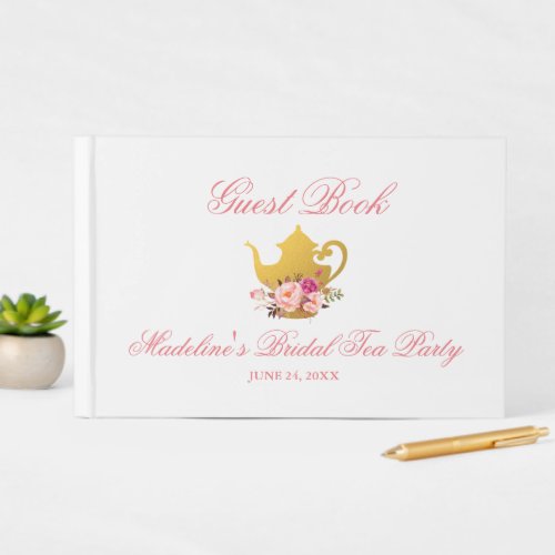 Floral Pink Bridal Shower Tea Party Guest Book
