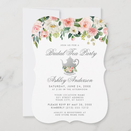 Floral Pink Bridal Shower Tea Party Invite